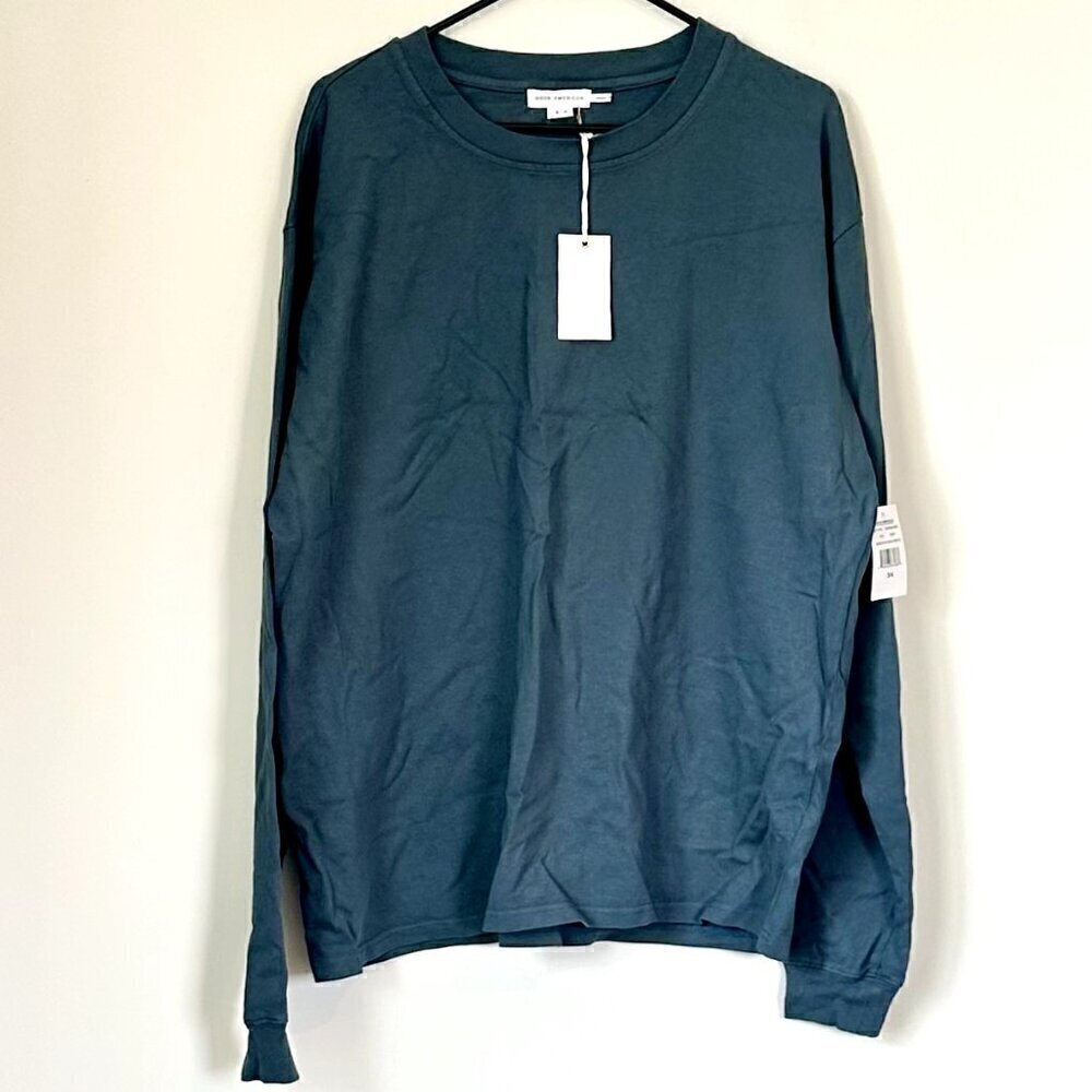 NWT Good American Teal Garment Dye Long Sleeve Crew Tee - Size 3/4 (L/XL)